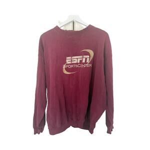 Vintage ESPN Sports Center Crewneck Sweatshirt Maroon Red Gold Embroidered 2XL